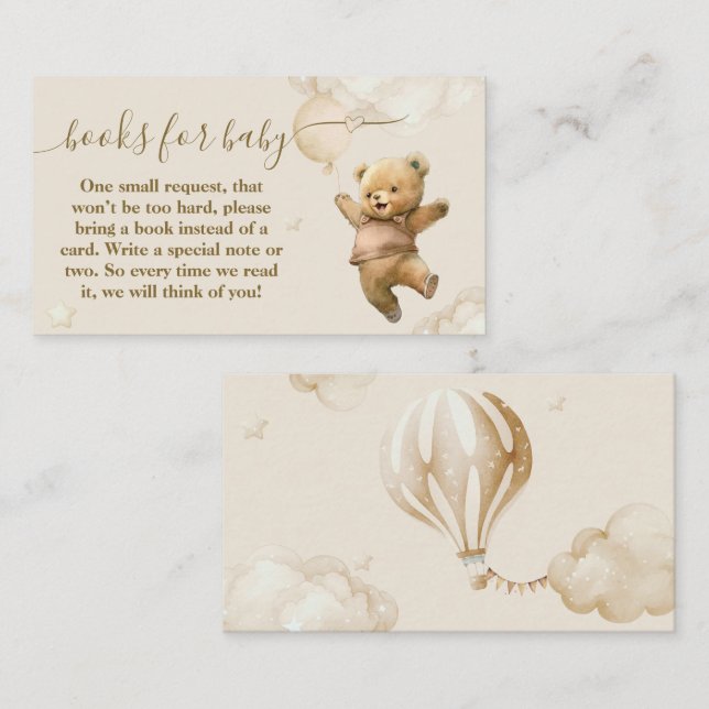 Teddy Bear Bearly Wait Air Ballon Babydusche Begleitkarte (Vorne/Hinten)