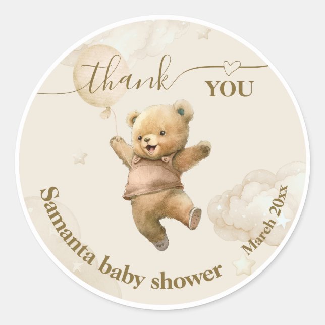 Teddy Bear Bearly Wait Air Ballon Babydusche Runder Aufkleber (Vorderseite)