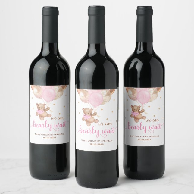 Teddy Bear Bearly Wait Baby shower Vin Étiquette (Bouteilles)