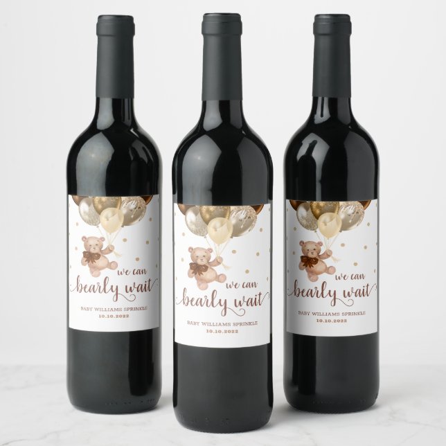 Teddy Bear Bearly Wait Baby shower Vin Étiquette (Bouteilles)