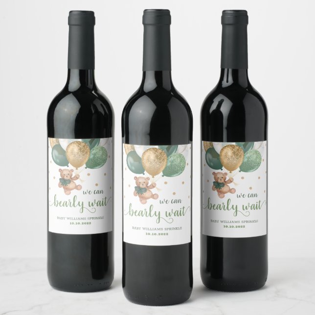 Teddy Bear Bearly Wait Baby shower Vin Étiquette (Bouteilles)