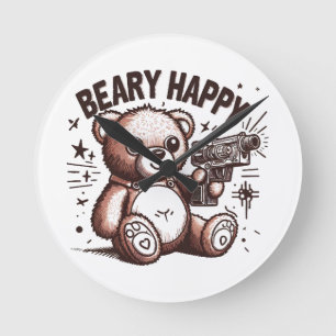 Teddy Bear Beary Happy Runde Wanduhr