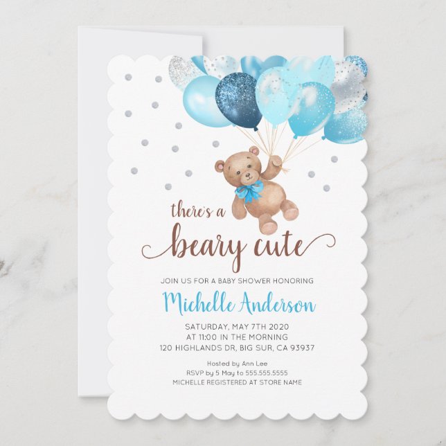 Teddy Bear Beary Niedlich Baby Shower Einladung (Vorderseite)