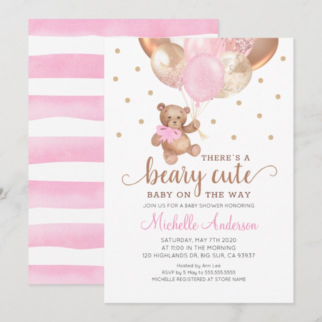 Teddy Bear Beary Niedlich Baby Shower Einladung (Vorne/Hinten)