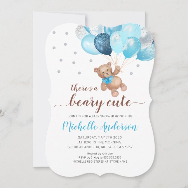 Teddy Bear Beary Niedlich Baby Shower Einladung (Vorderseite)