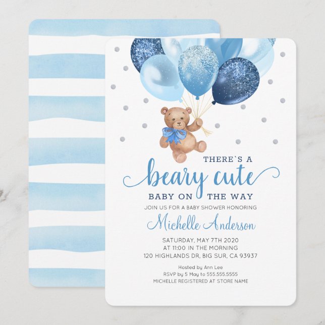 Teddy Bear Beary Niedlich Baby Shower Einladung (Vorne/Hinten)