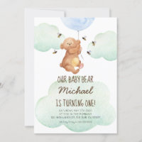Teddy Bear Bees Baby Bear 1. Geburtstag Einladung