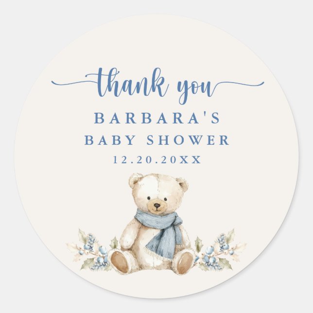 Teddy Bear Beige Babydusche Danke Runder Aufkleber (Vorderseite)