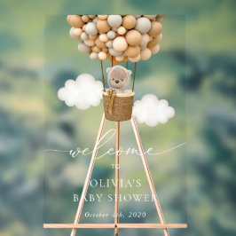 Teddy Bear, Beige Balloons, Babydusche Willkommen Acrylschild