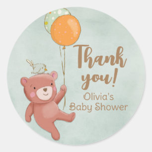 Teddy Bear, Bird and Balloons Babydusche Runder Aufkleber