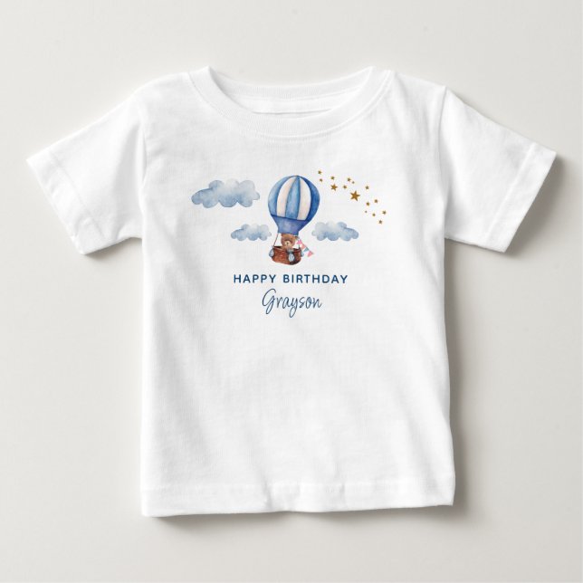 Teddy Bear Birthday Blue Baby T-shirt (Vorderseite)