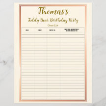Teddy Bear Birthday Party Guest List