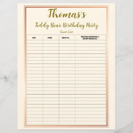 Teddy Bear Birthday Party Guest List