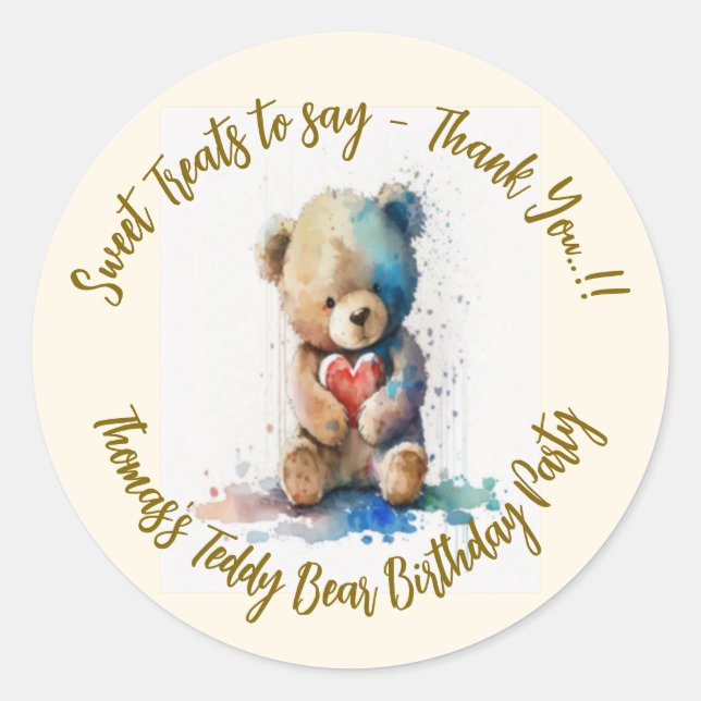 Teddy Bear Birthday Party Runder Aufkleber (Vorderseite)