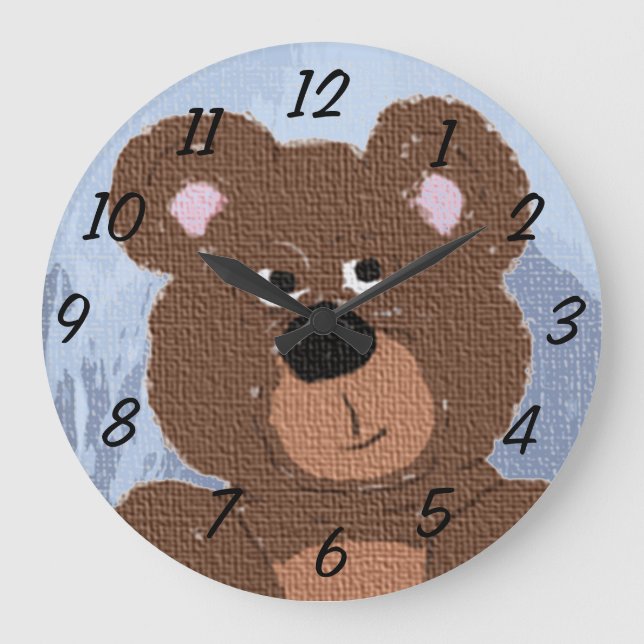 Teddy Bear (blau) Große Wanduhr (Vorderseite)