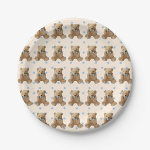 Teddy Bear Bleu et Tan Polka Dotée Assiette