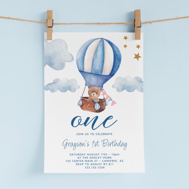 Teddy Bear Blue 1. Geburtstag Einladung (Von Creator hochgeladen)