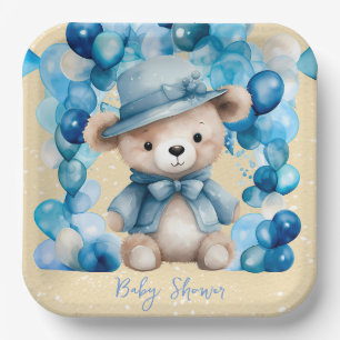 Teddy Bear Blue Arch Balloons Boy Baby Dusche Pappteller