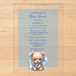 Teddy Bear Blue Baby Dusche Akryllische Einladung