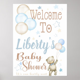 Teddy Bear Blue Baby Dusche Begrüßungszeichen Plak Poster