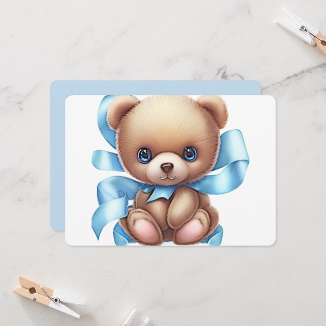 Teddy Bear Blue Baby Dusche Einladung (Vorderseite/Rückseite Beispiel)