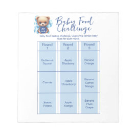 Teddy Bear Blue Baby Dusche Food Challenge Game Notizblock