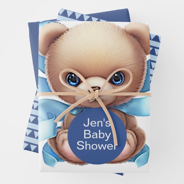Teddy Bear Blue Baby Dusche Geschenkpapier Set (Beispiel)