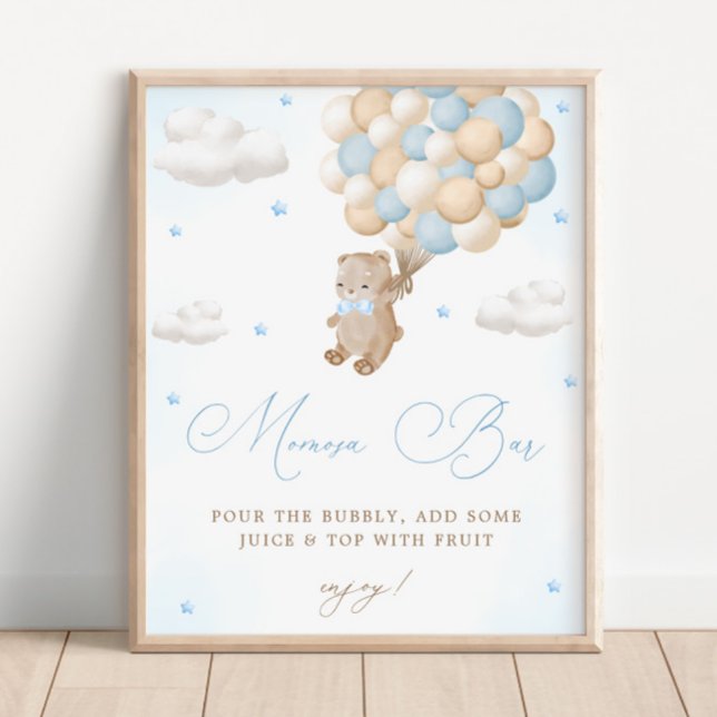 Teddy Bear Blue Baby Dusche Mimosa Bar Poster (Von Creator hochgeladen)