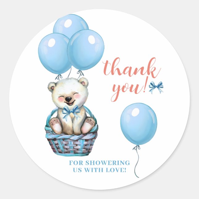 Teddy Bear Blue Baby Dusche Vielen Dank Runder Aufkleber (Vorderseite)
