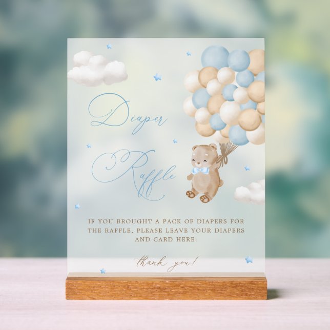 Teddy Bear Blue Baby Dusche Windelwanne Windelwann Acrylschild (Neutral)