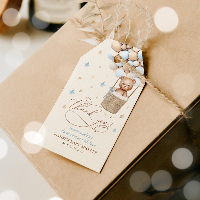 Teddy Bear Blue Ballon Bearly Wait Baby Dusche Geschenkanhänger (Von Creator hochgeladen)