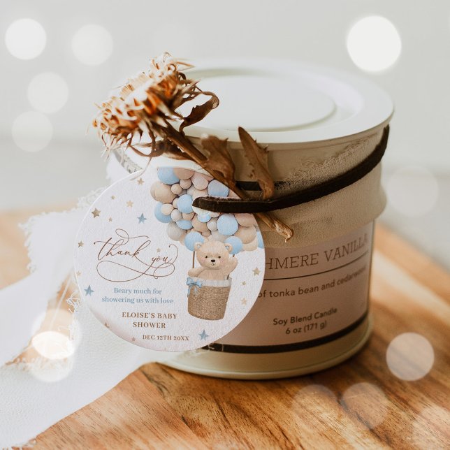 Teddy Bear Blue Ballon Bearly Wait Baby Dusche Geschenkanhänger (Von Creator hochgeladen)