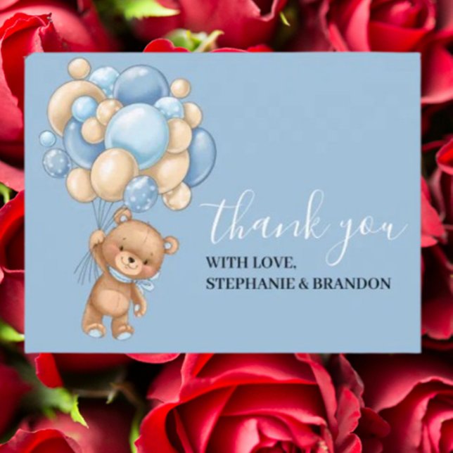 Teddy Bear BLUE Ballon Danke Karte (Express heartfelt gratitude with our Teddy Bear BLUE Balloon Thank You Card.)