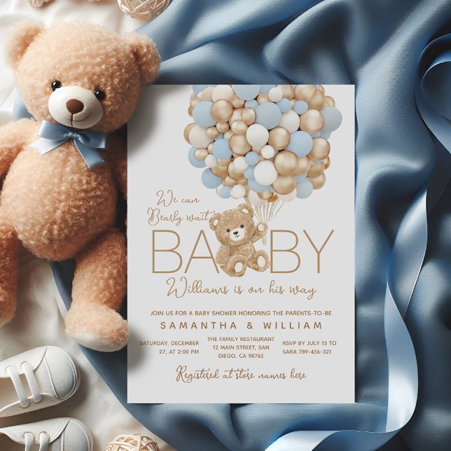 Teddy Bear Blue Balloon Baby Boy Dusche Einladung (Von Creator hochgeladen)