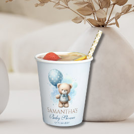 Teddy Bear Blue Balloon Baby Boy Dusche Pappbecher