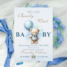 Teddy Bear Blue Balloon Baby Dusche Bearly
