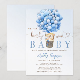 Teddy Bear Blue Balloon Baby Shower Einladung