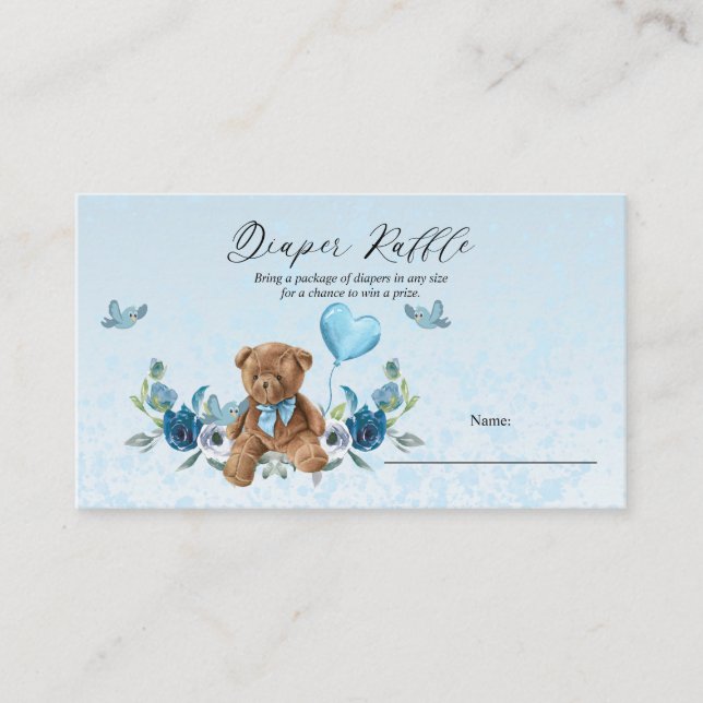 Teddy Bear Blue Balloon Babydusche Windelwanne Begleitkarte (Vorderseite)