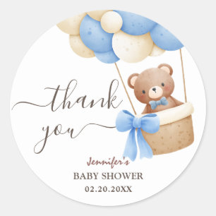 Teddy Bear Blue Balloon   Boy Baby Dusche Runder Aufkleber