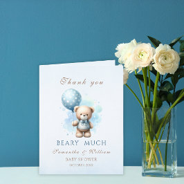 Teddy Bear & Blue Balloon Es ist eine Baby-Dusche Dankeskarte