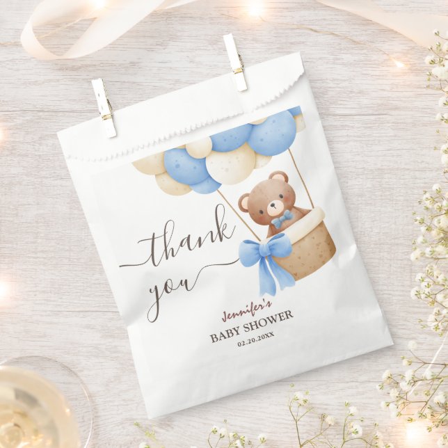 Teddy Bear Blue Balloon Niedlich Boy Baby Dusche Geschenktütchen (Ausgeschnitten)
