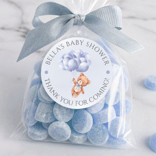 Teddy Bear Blue Balloon Wassercolor Babydusche Runder Aufkleber