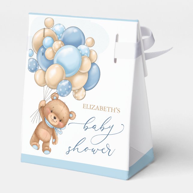 Teddy Bear Blue Balloons Baby Showbox Geschenkschachtel (Rückseite)