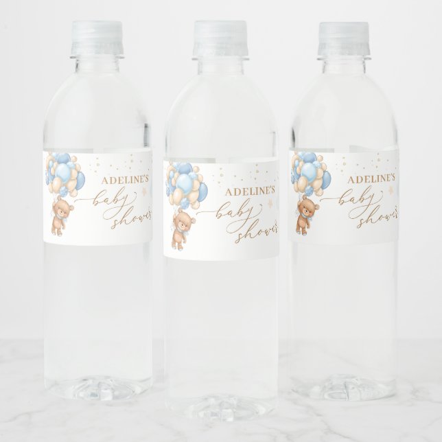 Teddy Bear Blue Balloons Babydusche (Flaschen)