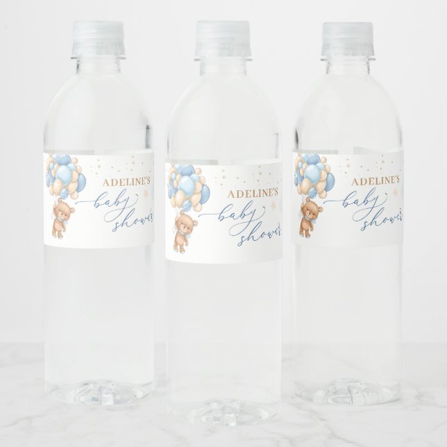 Teddy Bear Blue Balloons Babydusche (Flaschen)