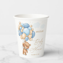 Teddy Bear Blue Balloons Babydusche Pappbecher