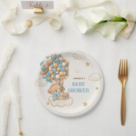 Teddy Bear Blue Balloons Babydusche Pappteller