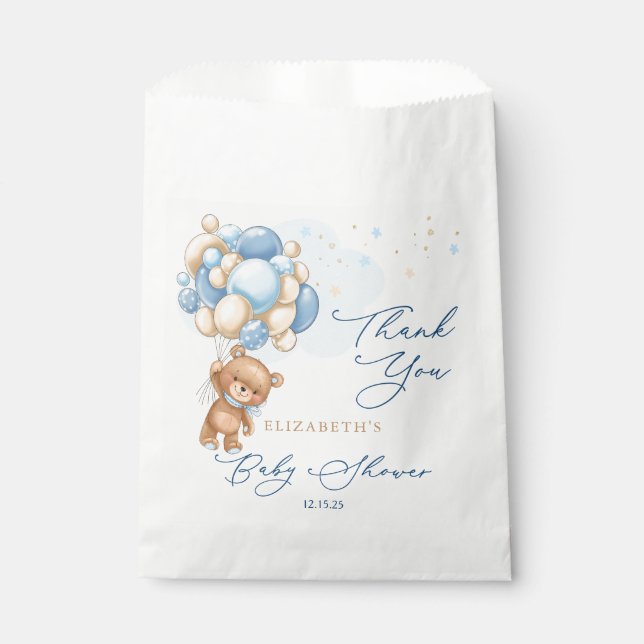 Teddy Bear Blue Balloons Babydusche Vielen Dank Geschenktütchen (Vorderseite)