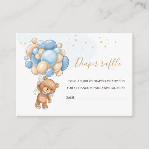 Teddy Bear Blue Balloons Diaper Raffle Begleitkarte