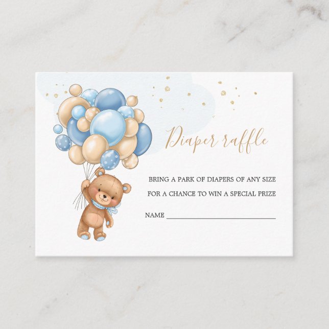 Teddy Bear Blue Balloons Diaper Raffle Begleitkarte (Vorderseite)